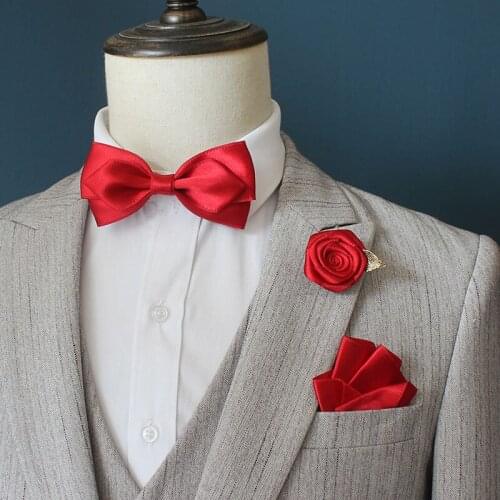 Mens Bow Tie Groom Wedding Business Banquet Cocktail Party Suit Shirt Bowtie Pocket Towel Brooch Three-piece Male Jewelry Gifts