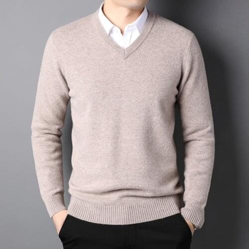 Autumn and winter 100% pure sweater mens V-neck warm bottom casual sweater sweater sweater