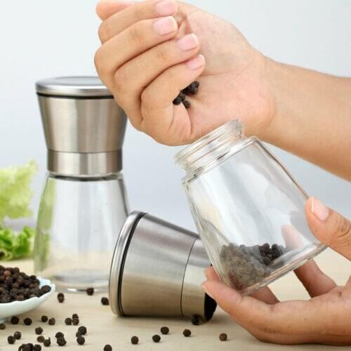 Portable Stainless Steel Manual Salt & Pepper Mill Herb Spice Grinder Hand Shaker Set