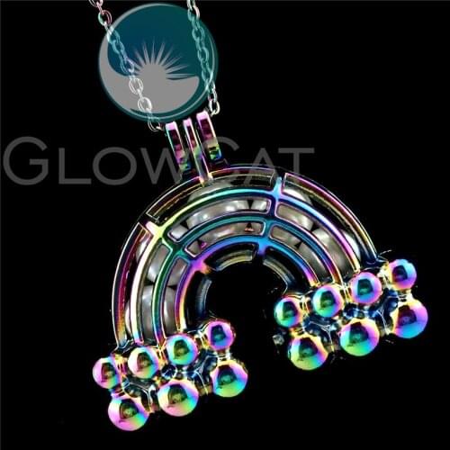 R-C782 Multicolor Rainbow Cloud Beads Cage Pendant Perfume Diffuser Aromatherapy Oyster Pearl Cage Locket Necklace
