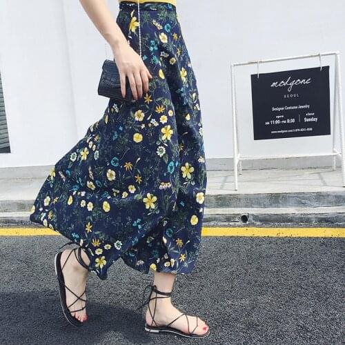Chiffon Summer Skirt Womens Summer Beach Chic Floral Skirt Women High Waist Lace Up One Piece Printed Skirt Women 2021