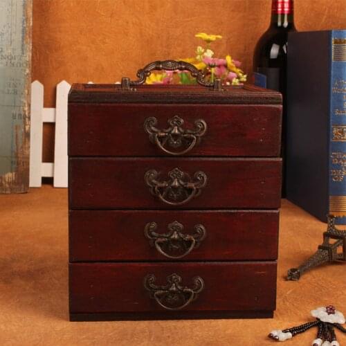 4 Drawers Cabinet Portable Earrings Necklace Handmade Wooden Jewelry Box Antique Multi-functional Large Capacity Desktop Bedroom
