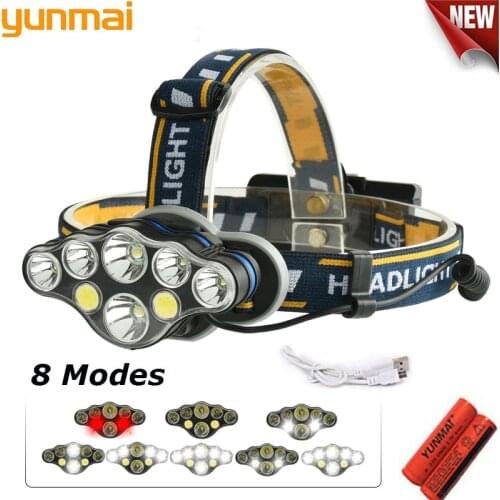 NEW 20000lm COB LED Headlight +T6 Headlamp 8-Mode USB Camping Torch 5/6/7/8 LED for 18650 Battery Waterproof Camping Flashlight