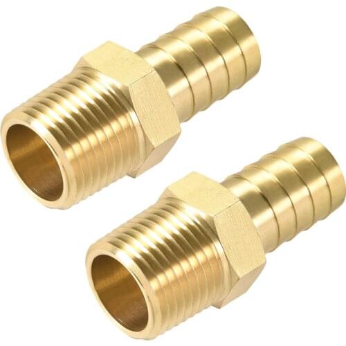 Uxcell 2 pcs Brass Barb Hose Fitting Connector Adapter 5/8inch Barbed X 1/2 NPT Male Pipe for Home Garden DIY