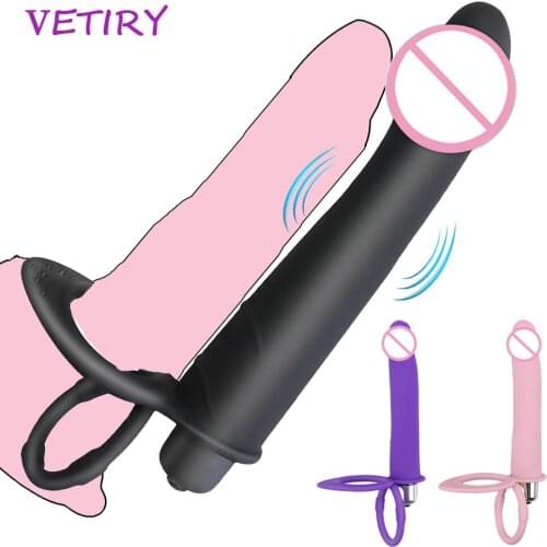 VETIRY Double Penetration Vibrator Strap On Penis Strap-on Dildo Vibrator Silicone Anal Butt Plug for Man 10 Speed Sex Toys