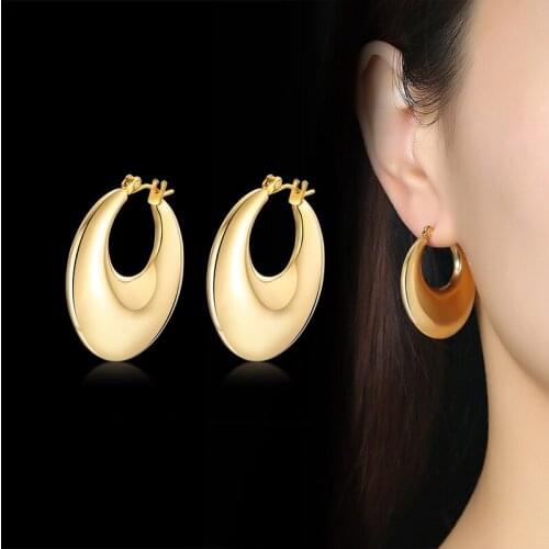 Vintage Women Gold Color Round Circle Hoop Earrings Party Ear Rings Jewelry Gift 30mm size