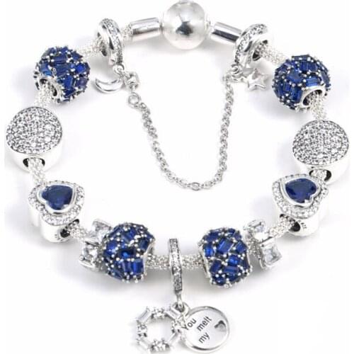 925 Sterling Silver Fashion Shine Winter Beauty Net Chain Set Bracelet Fit Original Female Charm Pan Bracelet DIY Jewelry