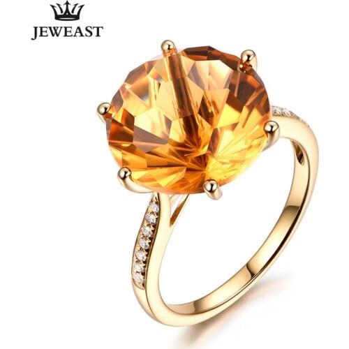 ML Natural Citrine 18K Pure Gold 2020 New Hot Selling Top Ring Women Heart Shape Ring For Ladies Woman Genuine Jewelry