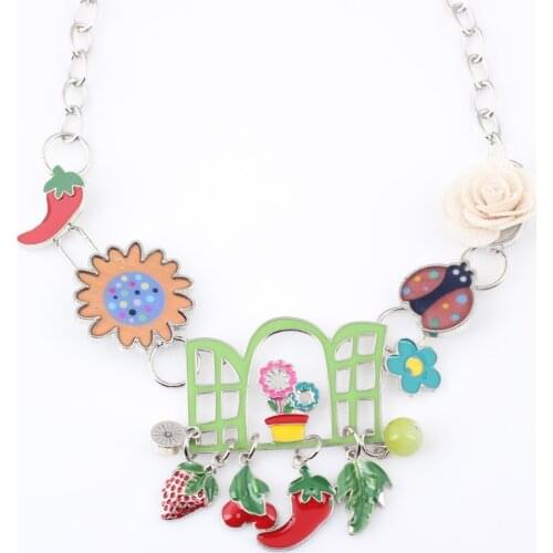 Bonsny Statement Necklace Window Enamel Flower Alloy Long Chain Pendants 2016 New Jewelry For Women Charm Collares Accessories