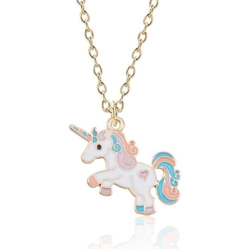 Women Animal Necklace Pendant Unicorn Party Necklace For Girls Children Kids Enamel Cartoon Horse Jewelry Accessories