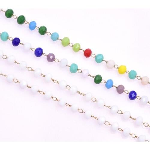 1M/Lot New Stainless Steel 2mm Width Colorful Beads Copper Chain Women Fashion Beaded Chain Neckalce Jewelry