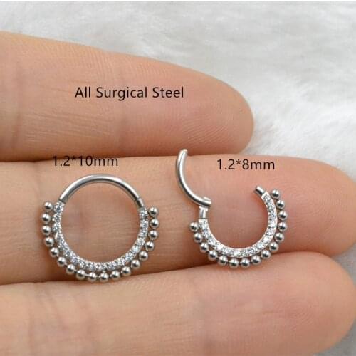10pcs Body Jewelry Piercing - 316L Surgical Steel CZ Balls Nose Ring Ear Helix Daith Cartilage Tragus Earring Nose Septum Ring