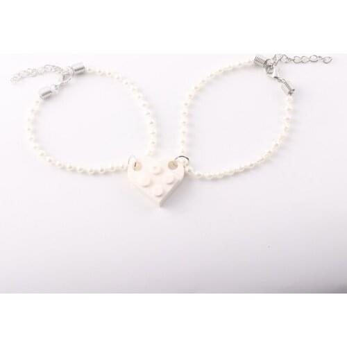 2PCS Pearls Cute Building Block Bracelet Heart Love Bangles Kids Bricking Charm Paracord Bracelet Kids Gift Jewelry