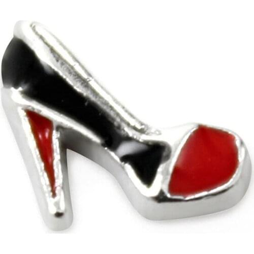 20Pcs/Lot Black Red High-heel Shoes Alloy Floating Charms Hand-made DIY for Glass Lockets