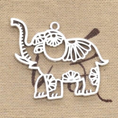 3pcs Charms Hollow Elephant 41x50mm Antique Silver Color Plated Pendants Making DIY Handmade Tibetan Silver Color Jewelry
