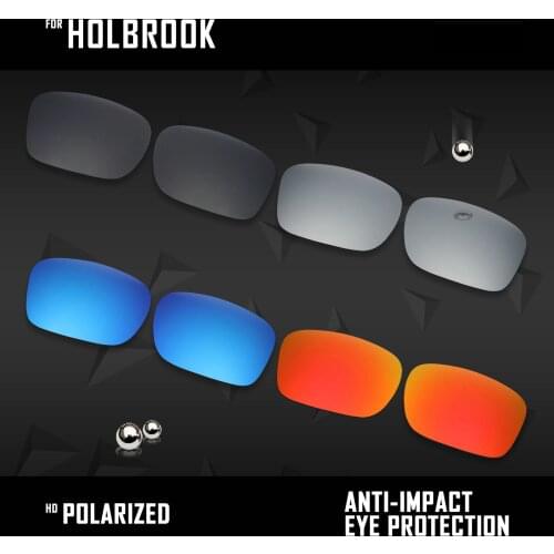 OOWLIT 4 Pairs Polarized Sunglasses Replacement Lenses for Oakley Holbrook-Black & Silver & Ice Blue & Fire Red
