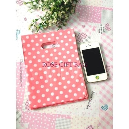 500pcs/lot White Round Dots Pink Plastic Gift Bag 15*20cm Small Jewelry Boutique Gifts Packaging Bags Plastic Shopping Bags
