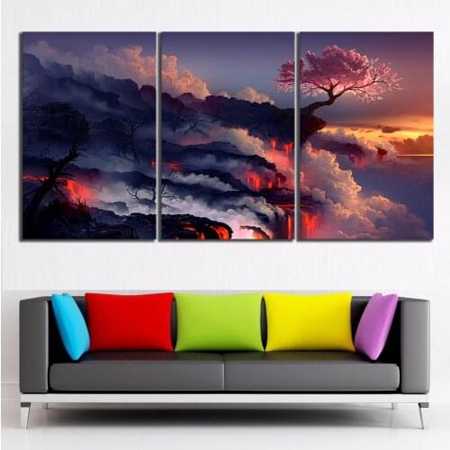 Scorched Earth Lava Landscape Cherry Blossom Sunset 5d diy diamond painting 3 Pcs diamond embroidery full square round drillN668