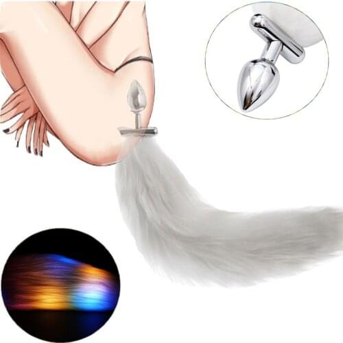 Super Glowing Tail Anal Plug,Prostate Massager SM adult female backyard anal plug glowing night lights fox colorful show Toys