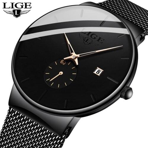 LIGE 2019 Fashion Mens Watches Top Brand Luxury Quartz Watch Men Casual Slim Mesh Steel Waterproof Sport Watch Relogio Masculino