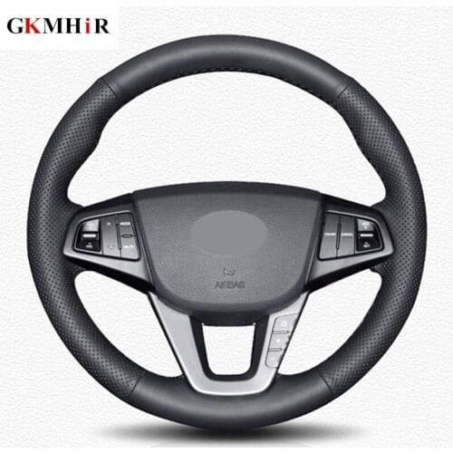 DIY Hand-stitched Black Soft Artificial Leather Steering Wheel Cover for Hyundai Mistra 2013 2014