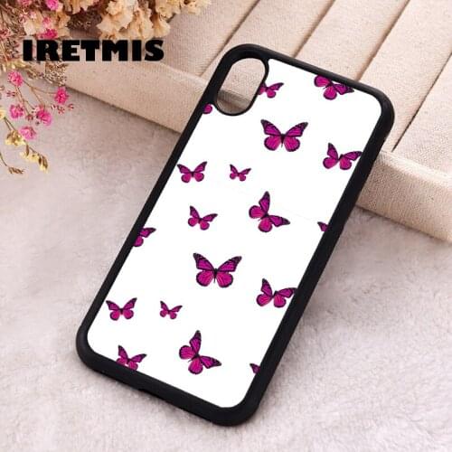 Iretmis 5 5S SE 2020 phone cover cases for iphone 6 6S 7 8 Plus X Xs XR 11 12 Mini Pro Max Silicone TPU Pink Butterflies