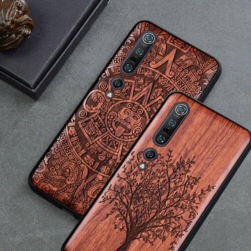 Carved Wood Case For Xiaomi mi 10 Xiomi mi 10 pro Shockproof Case TPU Cover On Xiaomi mi 10 mi10 pro Case Wood Shell