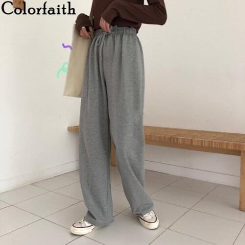 Colorfaith New 2021 Womens Spring Summer Women Pants Wide Leg High Elastic Waist Oversize Wild Lady Ankle-Length Trousers P3620