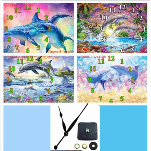 Dolphin 5d diamond painting with Mechanical clock 5d diamond embroidery clock diamond mosaic sale home decortion wall sticker