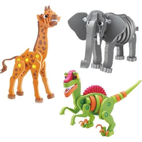 Children Assembling Building Block Toys Large Size Dinosaur Elephant Giraffe Animal Soft Building Block Model Educational Toys