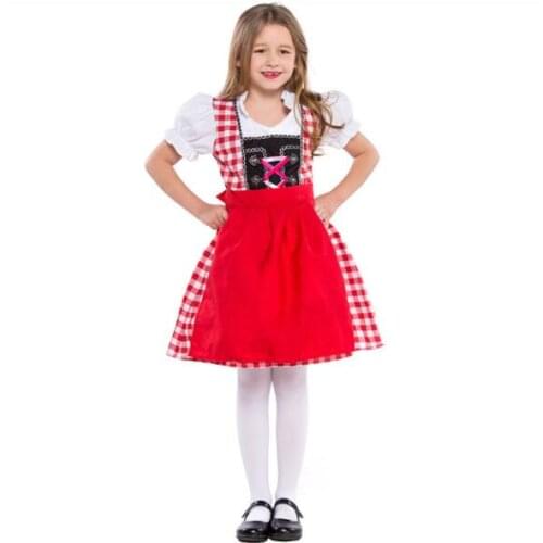 Kid girl Germany Bavaria Oktoberfest beer festival work clothes Costume Halloween Carnival Party Cosplay maid costume for girls