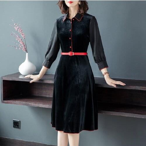 Elegant Black Velvet Dress Winter Dresses Women 2019 Autumn Ladies Office A-Line Dress Plus Size Women Clothing Vestidos