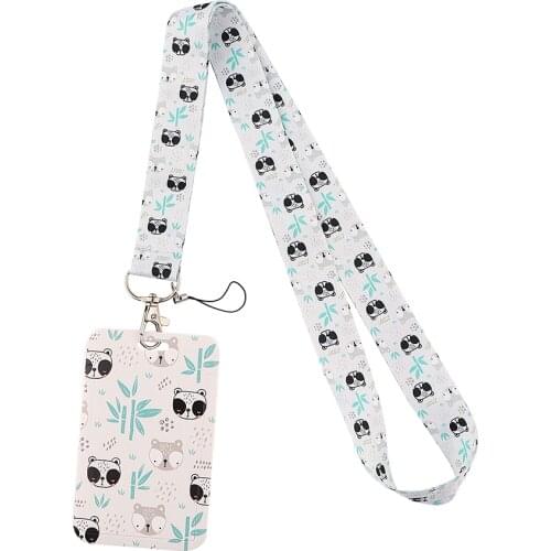ER978 Panda And Bamboo Creative Lanyard Card Holder Student Hanging Neck Mobile Phone Lanyard Badge Subway Access Card Holder