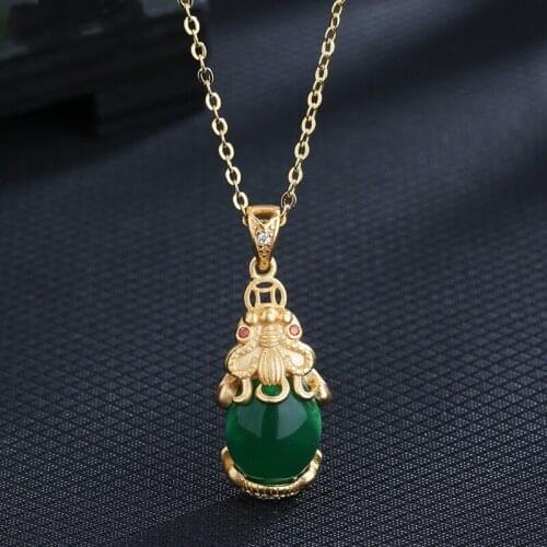 Exquisite Green Gems Pi Xiu Necklace for Men Women Cocktail Party Necklace Good Lucky Jewelry Wealth Feng Shui Accessories