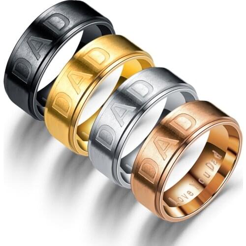AsJerlya 8mm Titanium Steel Men Rings I Love You DaD Smpile Frosted Ring Fathers Day Gift Engagement Anniversary Gif