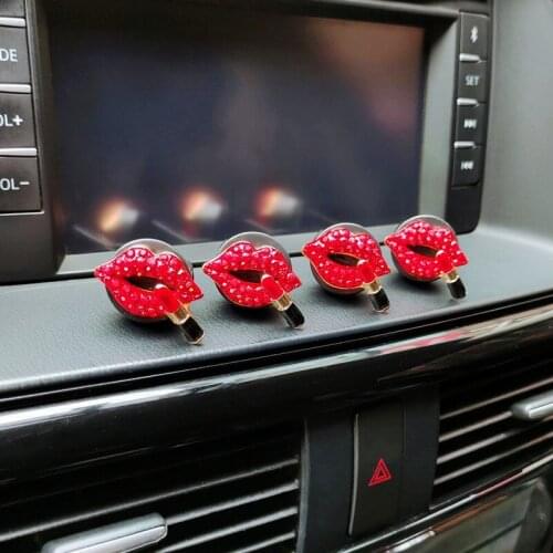 Red Diamond Lipstick Car Air Conditioner Outlet Aromatherapy Clip Red Lips Car Accessories Interior Woman Perfume Air Freshener