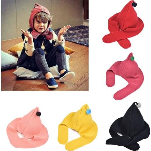 Cute Fashiob Baby Toddler Boys Girls Unisex Winter Warm Knit Hat Beanie Hooded Scarf Earflap Knitted Cap Knitted Wool Beanies