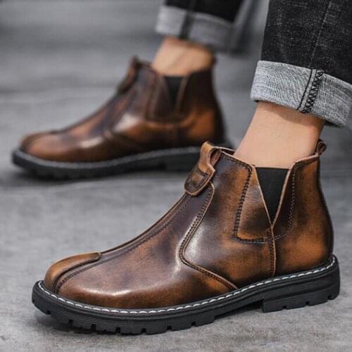 Men chelsea boots slip on ankle boots Genuine Leather boots autumn winter boots H541