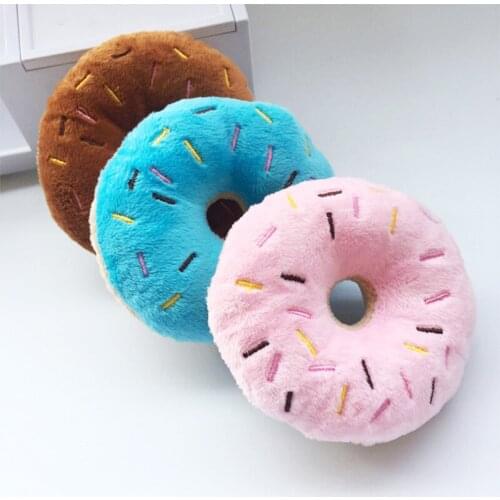 Soft Dog Donuts Plush Pet Dog Toys For Dogs Chew Toy Cute Puppy Squeaker Sound Toys Funny Puppy Small Medium Dog Interactive Toy