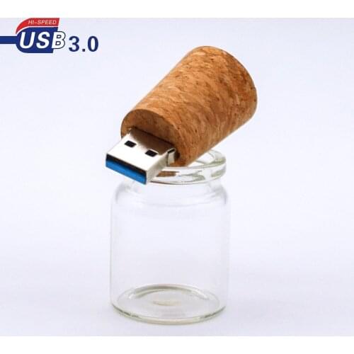 New Style Glass Bottle+cork Customize LOGO Wooden USB Flash 3.0 8GB 16GB 32GB 64GB 128GB USB Pen Drive USB Flash Drive Wedding
