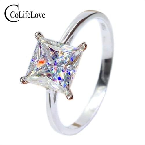 CoLife Jewelry 1ct 2ct D Color Moissanite Ring Princess Square Moissanite Wedding Ring 925 Silver Moissanite Jewelry