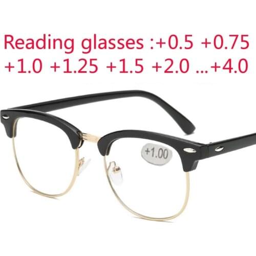 Metal Half Frame Reading Glasses Presbyopic Male Female Far sight Glasses with strength +0.5 +0.75 +1.0 +1.25 To +4.0