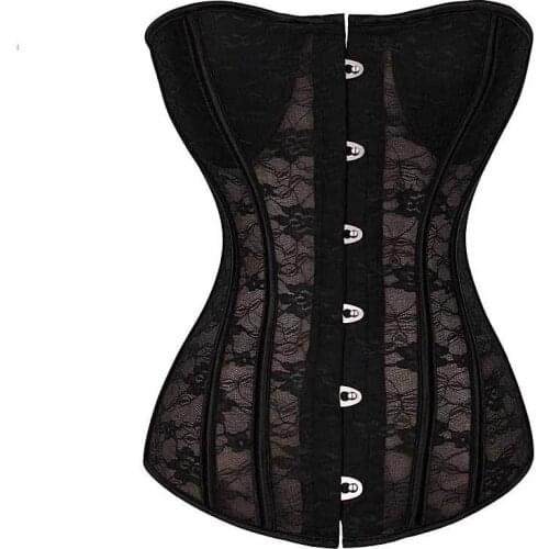 Wholesale Corset Bustier Sexy Lace Plastic Boned Floral Corset with Padded Bra Cup Overbust Corselet Cheapest Price