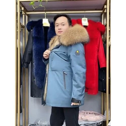 Fur Parka Men Winter Real Muskrat Fur Jacket Hooded Warm Thick Coat With Raccoon Fur Collar Oversize Outwear