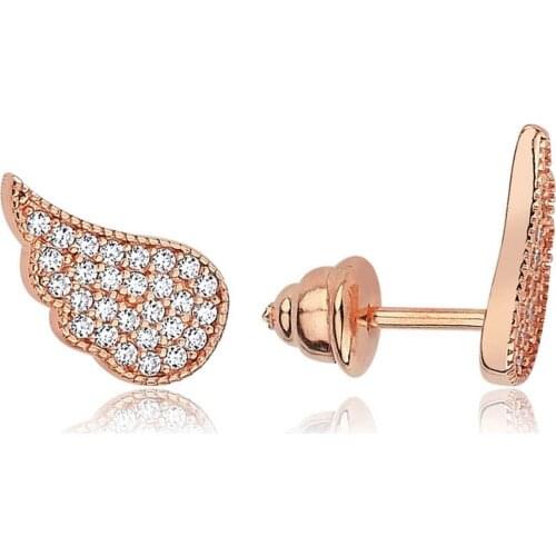 Valori Jewels Angel Wing, Zirconia White Gemstone, Rose Gold Plated, Sterling Silver Earrings