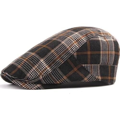 Spring Summer Plaid Newsboy Caps Men Cotton Flat Peaked Cap Women Painter Beret Hats 26