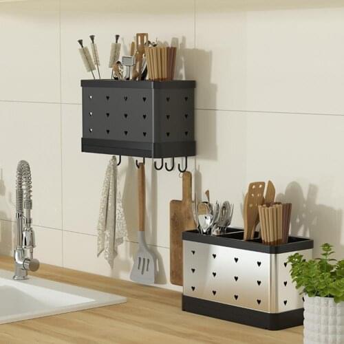 Tableware Rack Punch Free Wall Mounted Stainless Steel Kitchen Tableware Cooking Utensil Storage Holder for Home