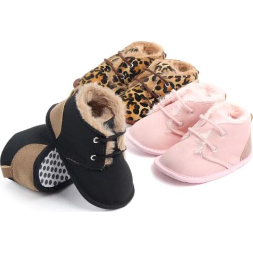 Warm Winter Baby Shoes Leopard Pu Leather Newborn Girl Boy First Walkers Shoes Anti-Slip Toddler Infant Snow Boots