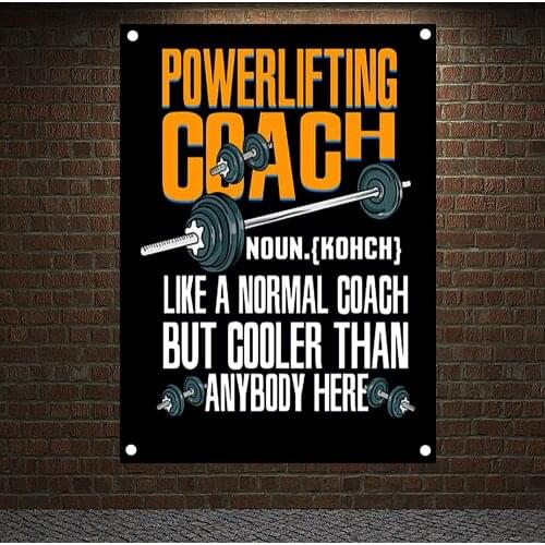 POWERLIFTING COACH Motivational Workout Poster Canvas Painting Exercise Fitness Banners Flags Bodybuilding Tapestry Gym Decor