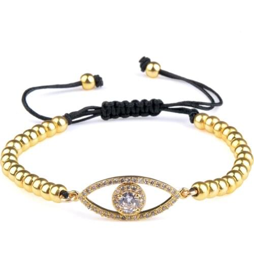Chanfar Yellow Hematite Beaded Natural Stones Bracelet Single EYE Charm Crystal Zircon Micro Pave Pendant Women Fashion Jewelry
